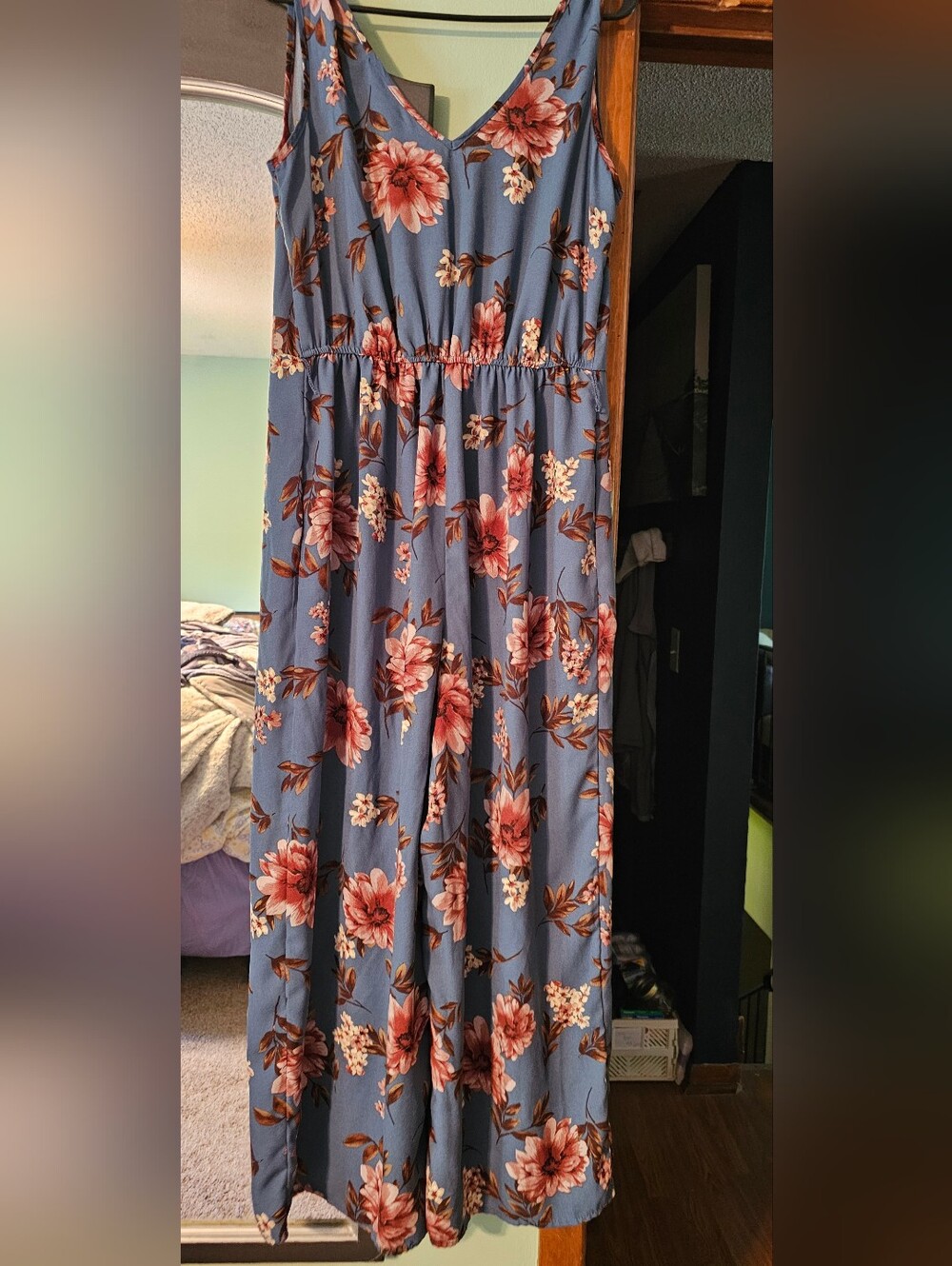 Blue Floral Button-Front Romper - Picture 4 of 5